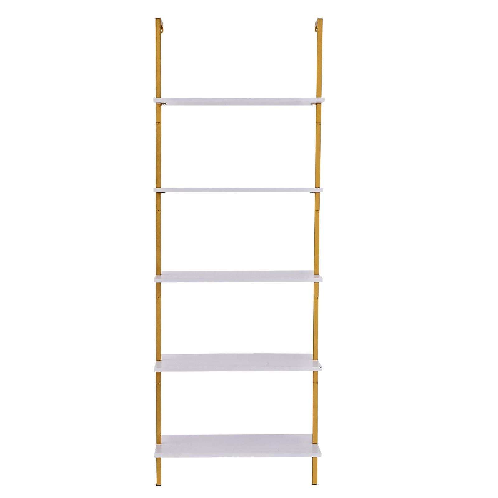 Ladder Shelf, 5-Tier Bookshelf 24x11.8in, Open Wall-Mounted Ladder Shelf with Metal Frame,Storage Rack Sundries Holder for Kitchen Bedroom Bathroom Living Room, Gold White - Cool Brand Designs