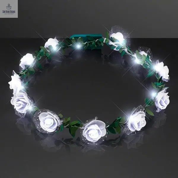 Light Up White Rose Flower Princess Halo Crown Headband - Cool Brand Designs