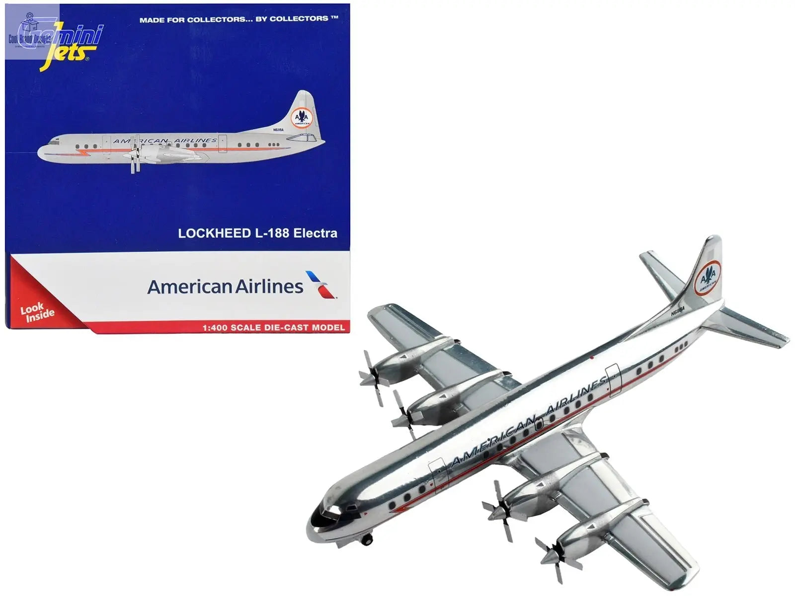 Lockheed L - 188 Electra Commercial Aircraft "American Airlines" Silver with Red Stripes 1/400 Diecast Model Airplane by GeminiJets - Cool Brand Designs