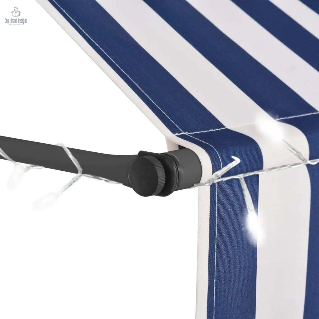 Manual Retractable Awning with LED 137.8" Blue and White - Cool Brand Designs