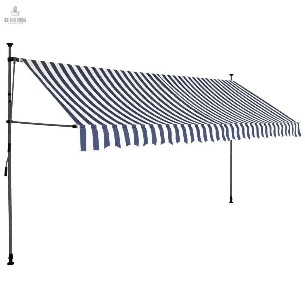 Manual Retractable Awning with LED 137.8" Blue and White - Cool Brand Designs