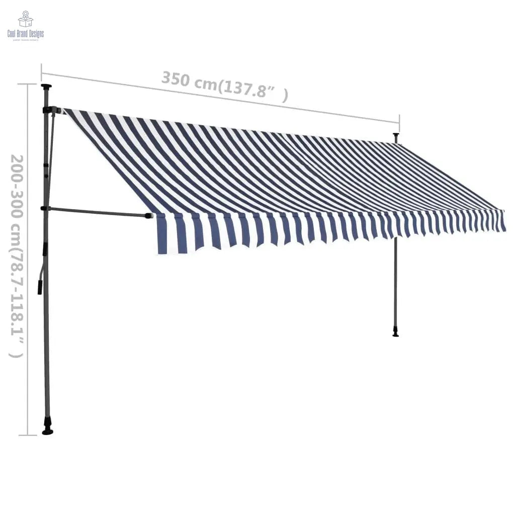 Manual Retractable Awning with LED 137.8" Blue and White - Cool Brand Designs