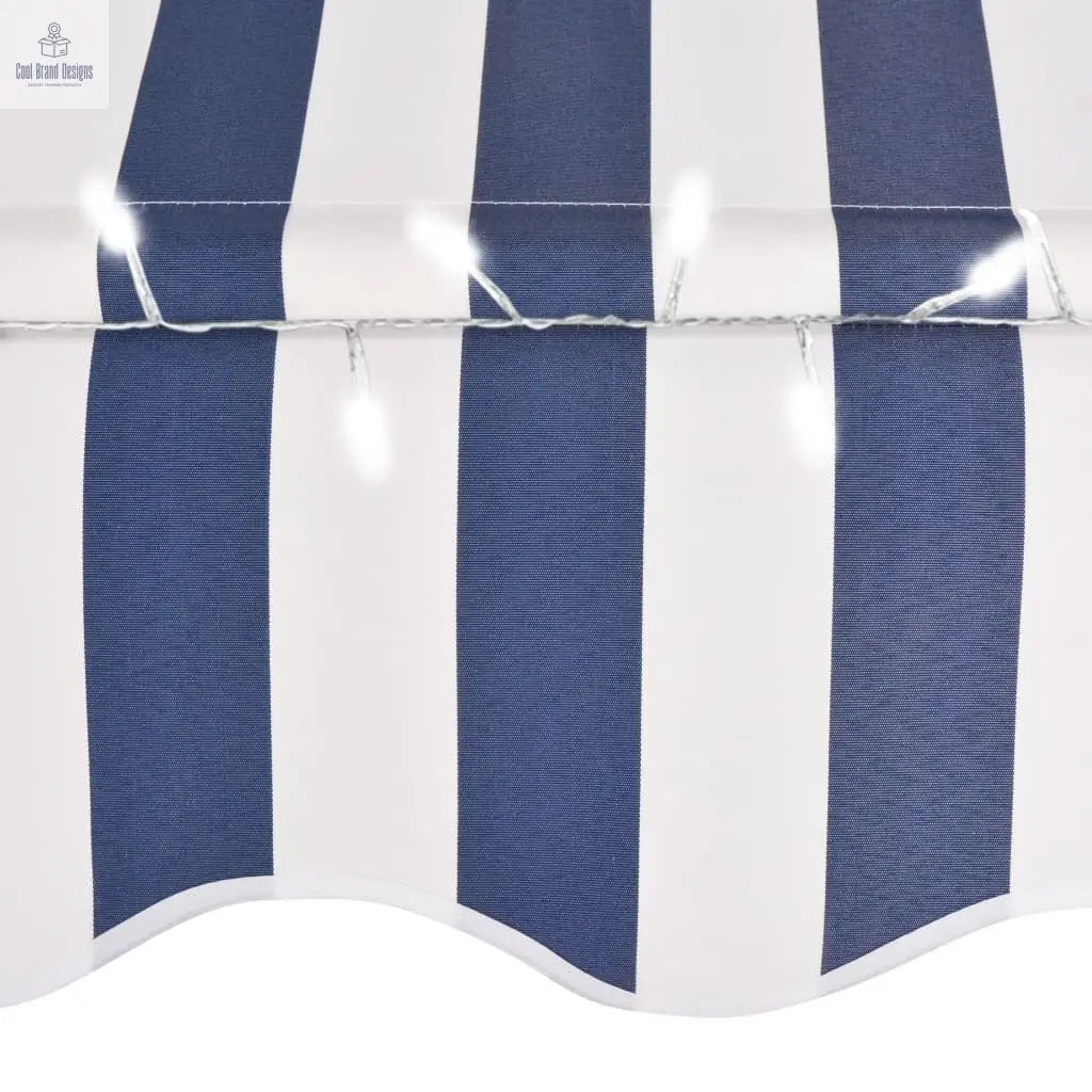 Manual Retractable Awning with LED 137.8" Blue and White - Cool Brand Designs