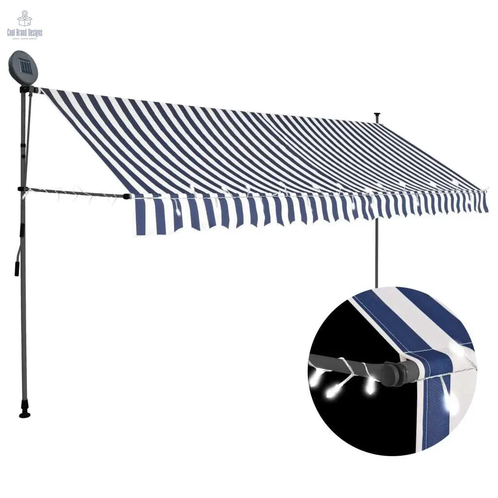 Manual Retractable Awning with LED 137.8" Blue and White - Cool Brand Designs