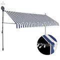 Manual Retractable Awning with LED 137.8" Blue and White - Cool Brand Designs