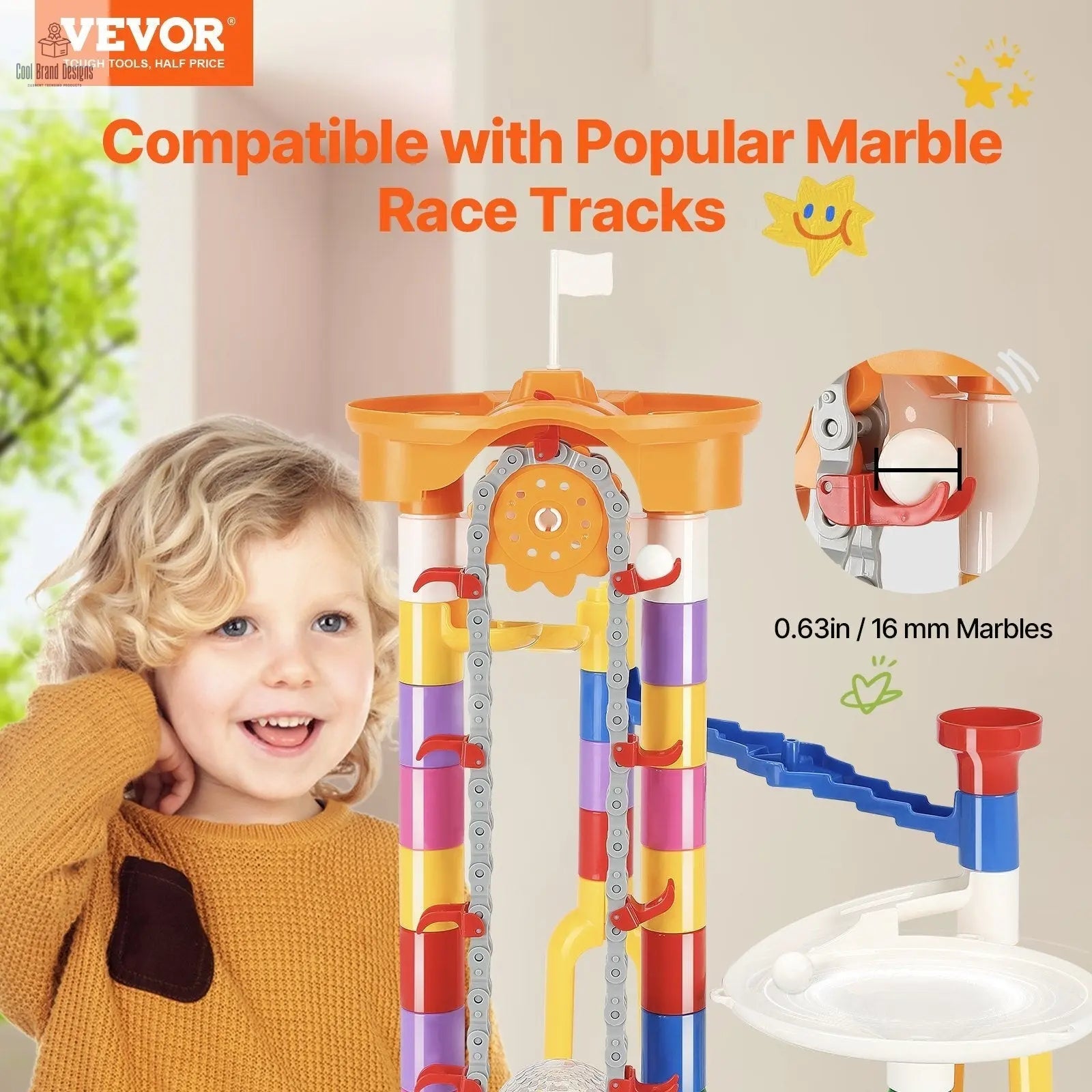 Marble Run Set, 230 PCS with Motorized Elevator, with 15 Plastic Marbles, Marble Maze Building Block Brain Game, Educational Learning Race Track STEM Toys, for Kids, Boys, Girls Ages 3 + Years - Cool Brand Designs