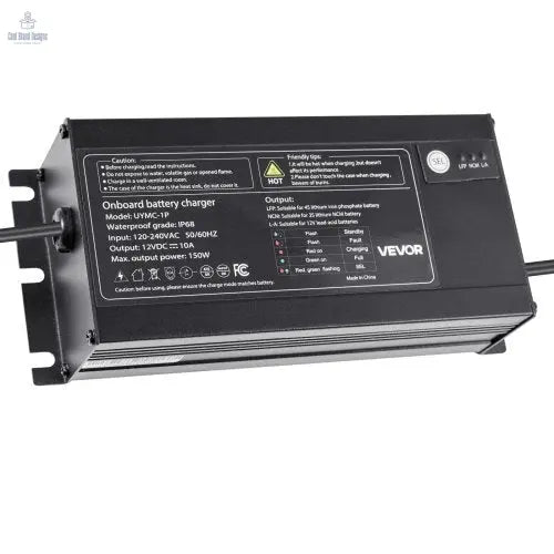 Marine Battery Charger, 1 - Bank, 10A 12V Onboard Boat Charger, IP68 Waterproof Smart On - Board Battery Charger, for Lithium - Ion (LiFePO4), NCM, Lead - Acid Batteries, Large Boat, Yacht, RV, Trailer - Cool Brand Designs