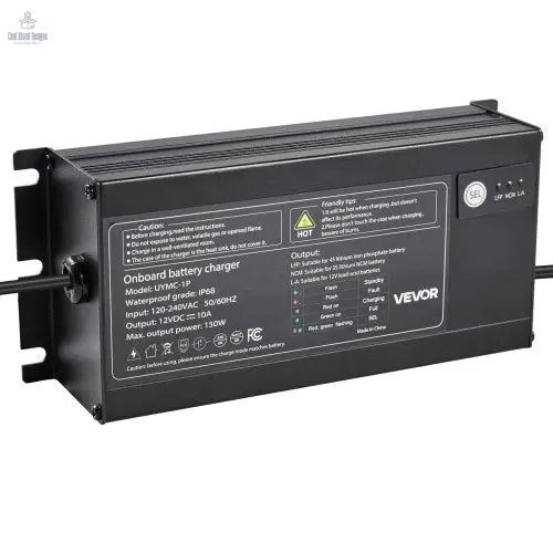 Marine Battery Charger, 1 - Bank, 10A 12V Onboard Boat Charger, IP68 Waterproof Smart On - Board Battery Charger, for Lithium - Ion (LiFePO4), NCM, Lead - Acid Batteries, Large Boat, Yacht, RV, Trailer - Cool Brand Designs
