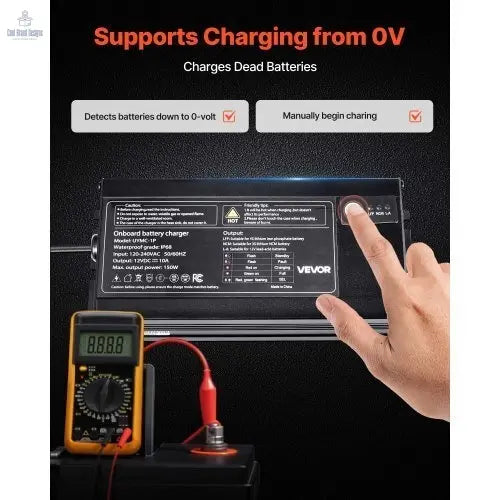 Marine Battery Charger, 1 - Bank, 10A 12V Onboard Boat Charger, IP68 Waterproof Smart On - Board Battery Charger, for Lithium - Ion (LiFePO4), NCM, Lead - Acid Batteries, Large Boat, Yacht, RV, Trailer - Cool Brand Designs