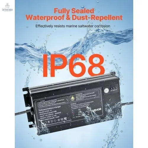 Marine Battery Charger, 1 - Bank, 10A 12V Onboard Boat Charger, IP68 Waterproof Smart On - Board Battery Charger, for Lithium - Ion (LiFePO4), NCM, Lead - Acid Batteries, Large Boat, Yacht, RV, Trailer - Cool Brand Designs