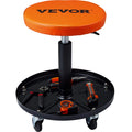 Mechanic Stool, 250 LBS Rolling Pneumatic Creeper Garage/Shop Seat, Adjustable Height 22 in-28 in Padded Rolling Workshop Stool with Tool Tray, for Garage, Shop, Auto Repair, Black+Orange VEVOR