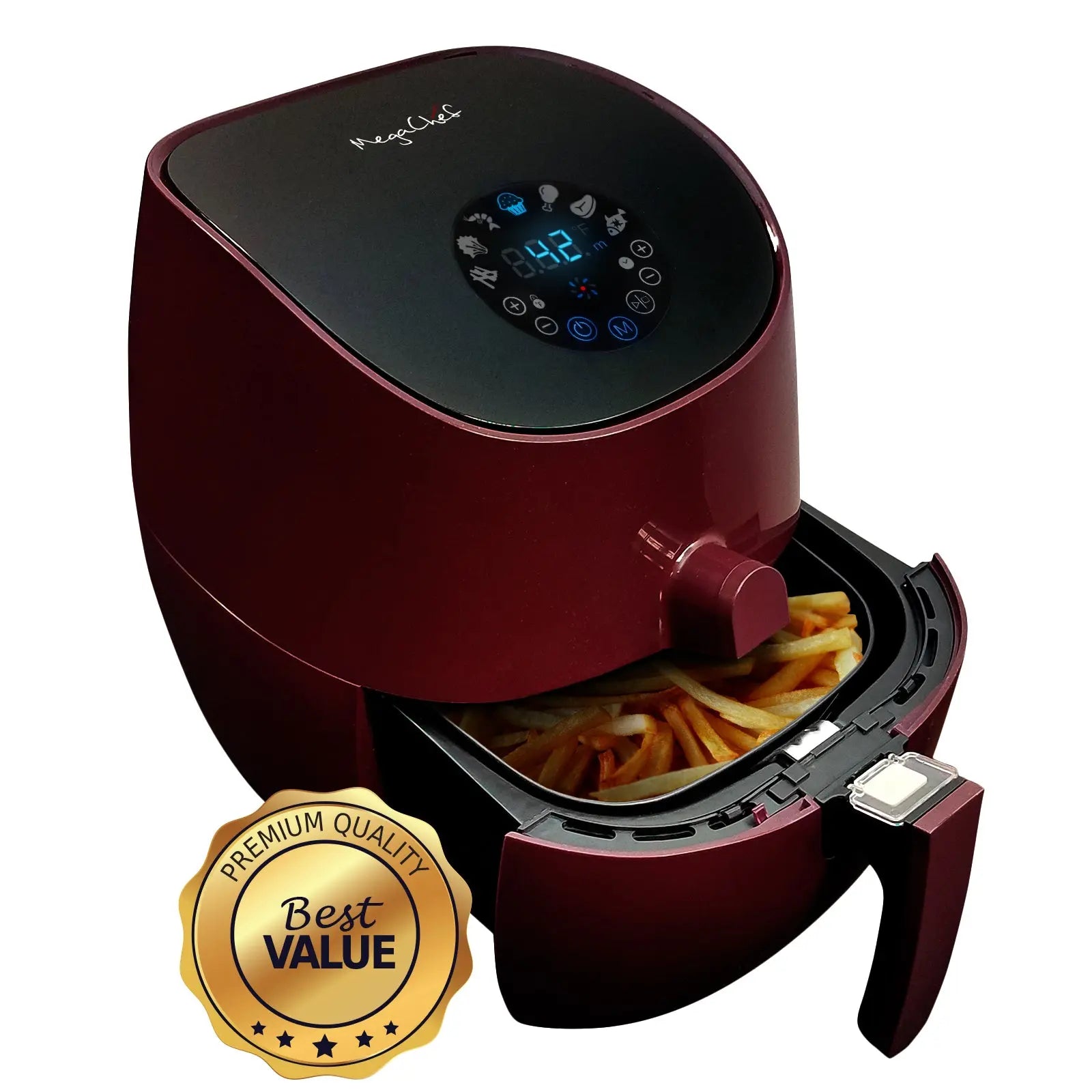 MegaChef 3.5 Quart Airfryer And Multicooker With 7 Pre-Programmed Settings in Burgundy MEGACHEF