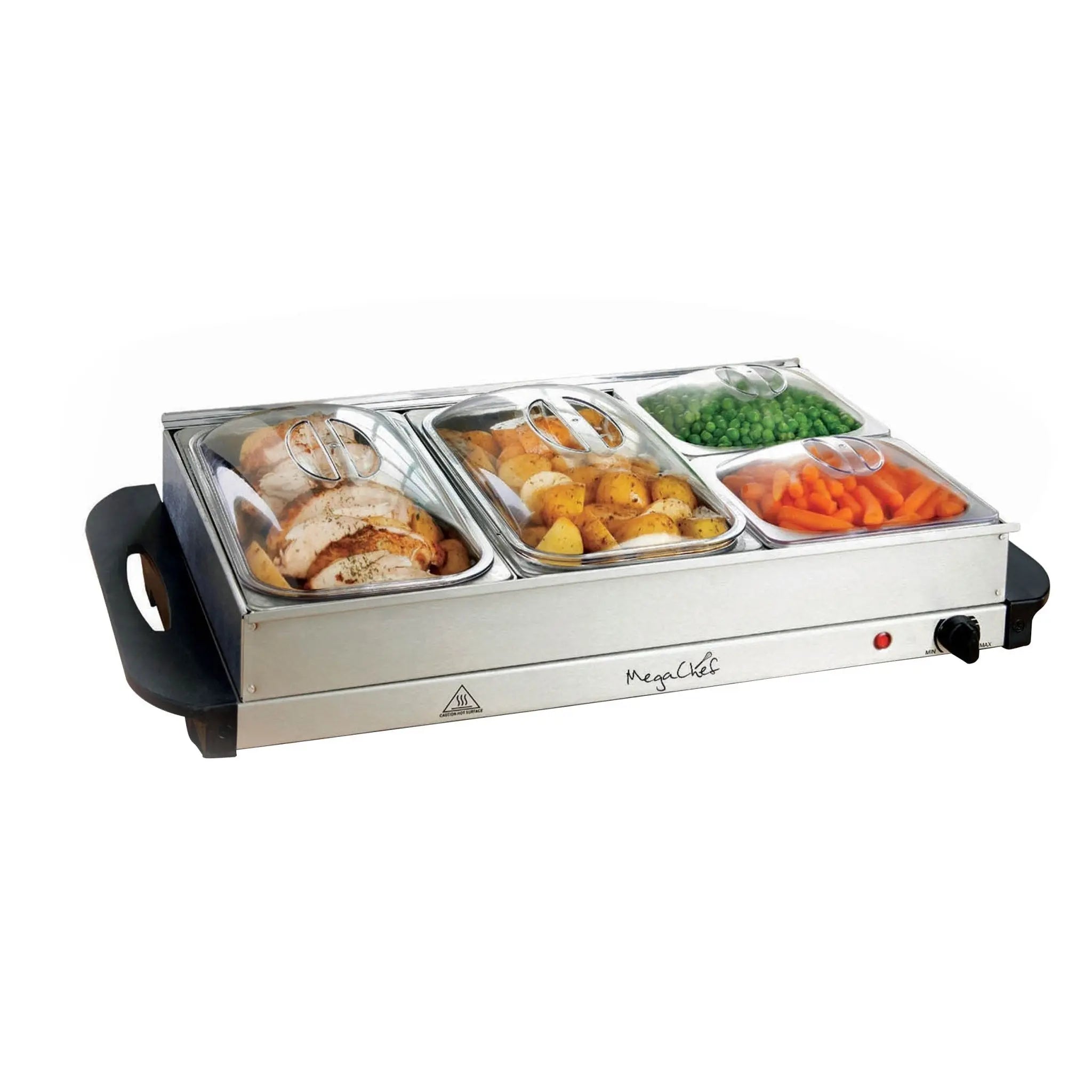 MegaChef Buffet Server & Food Warmer With 4 Removable Sectional Trays , Heated Warming Tray and Removable Tray Frame - Cool Brand Designs