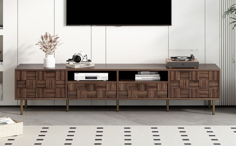Mid Century TV Stand with 2 Drawers, Media Console Table for TVs up to 85'', Entertainment Center with Storage for Living room, Bedroom, Home Theatre - Cool Brand Designs