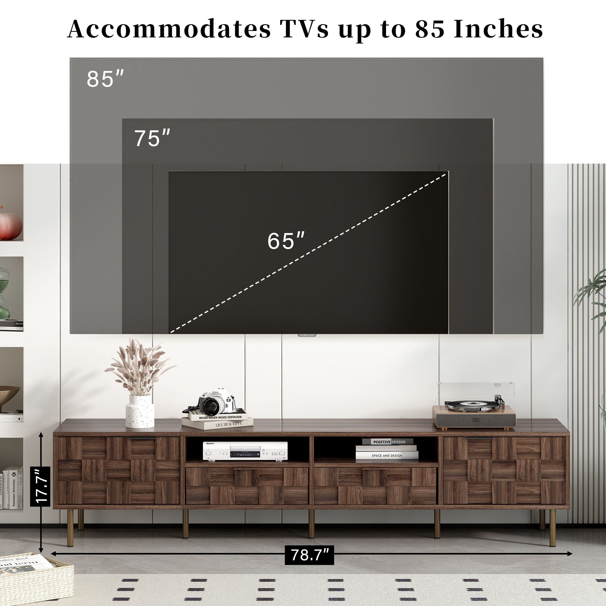 Mid Century TV Stand with 2 Drawers, Media Console Table for TVs up to 85'', Entertainment Center with Storage for Living room, Bedroom, Home Theatre - Cool Brand Designs