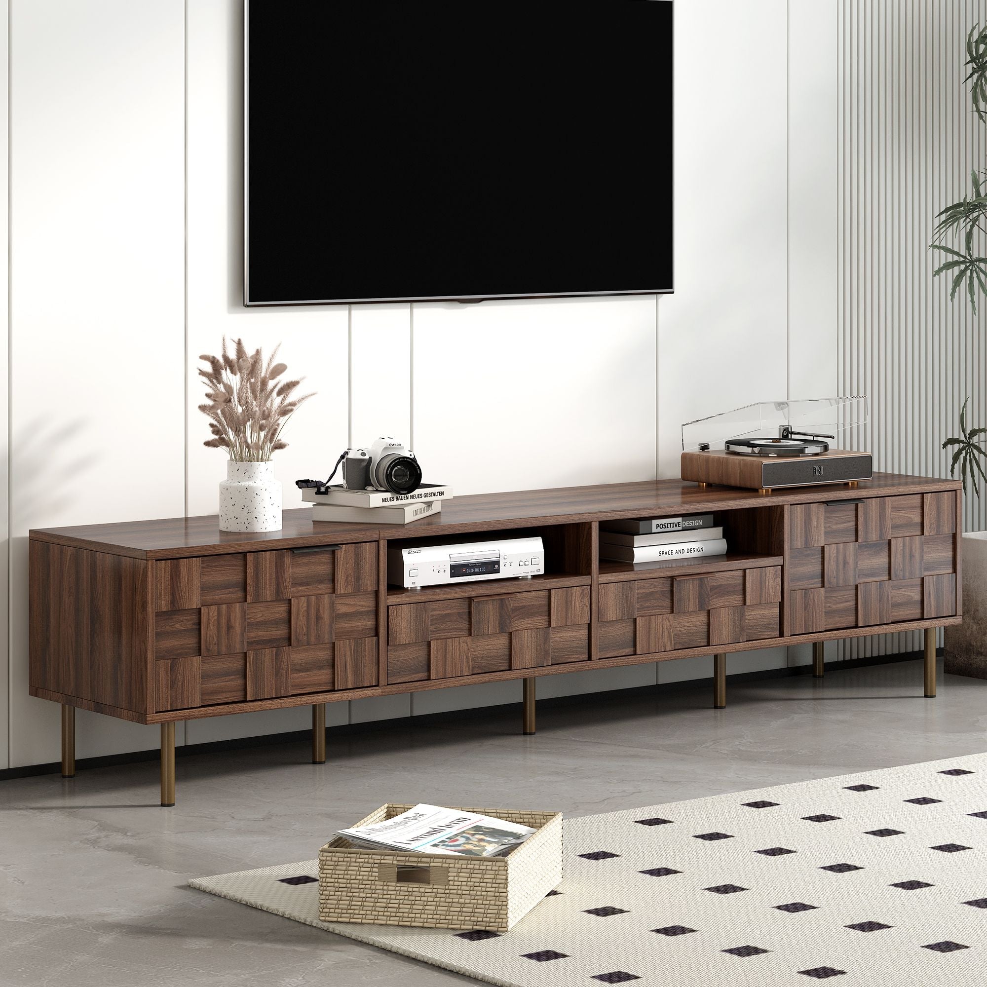 Mid Century TV Stand with 2 Drawers, Media Console Table for TVs up to 85'', Entertainment Center with Storage for Living room, Bedroom, Home Theatre - Cool Brand Designs