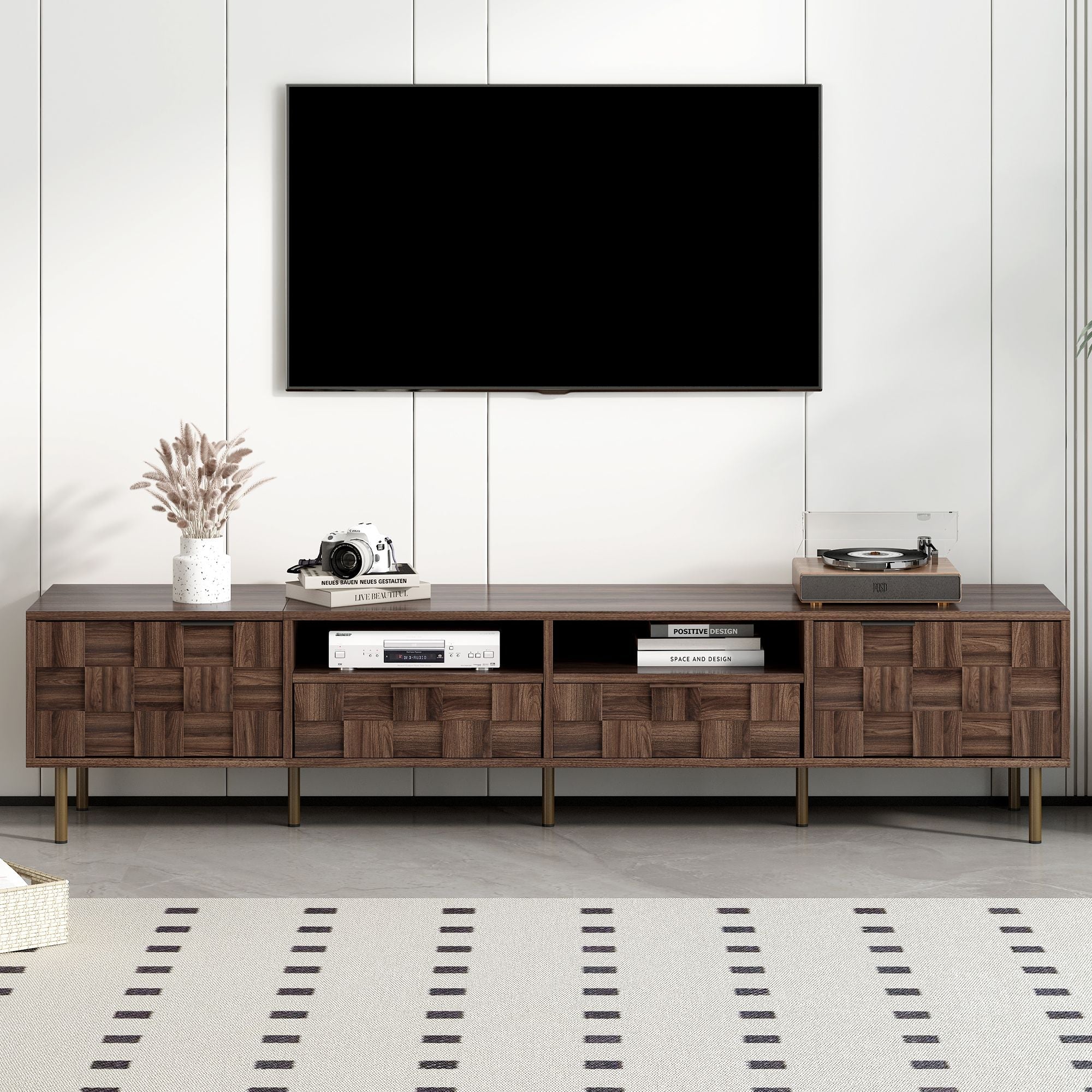 Mid Century TV Stand with 2 Drawers, Media Console Table for TVs up to 85'', Entertainment Center with Storage for Living room, Bedroom, Home Theatre - Cool Brand Designs