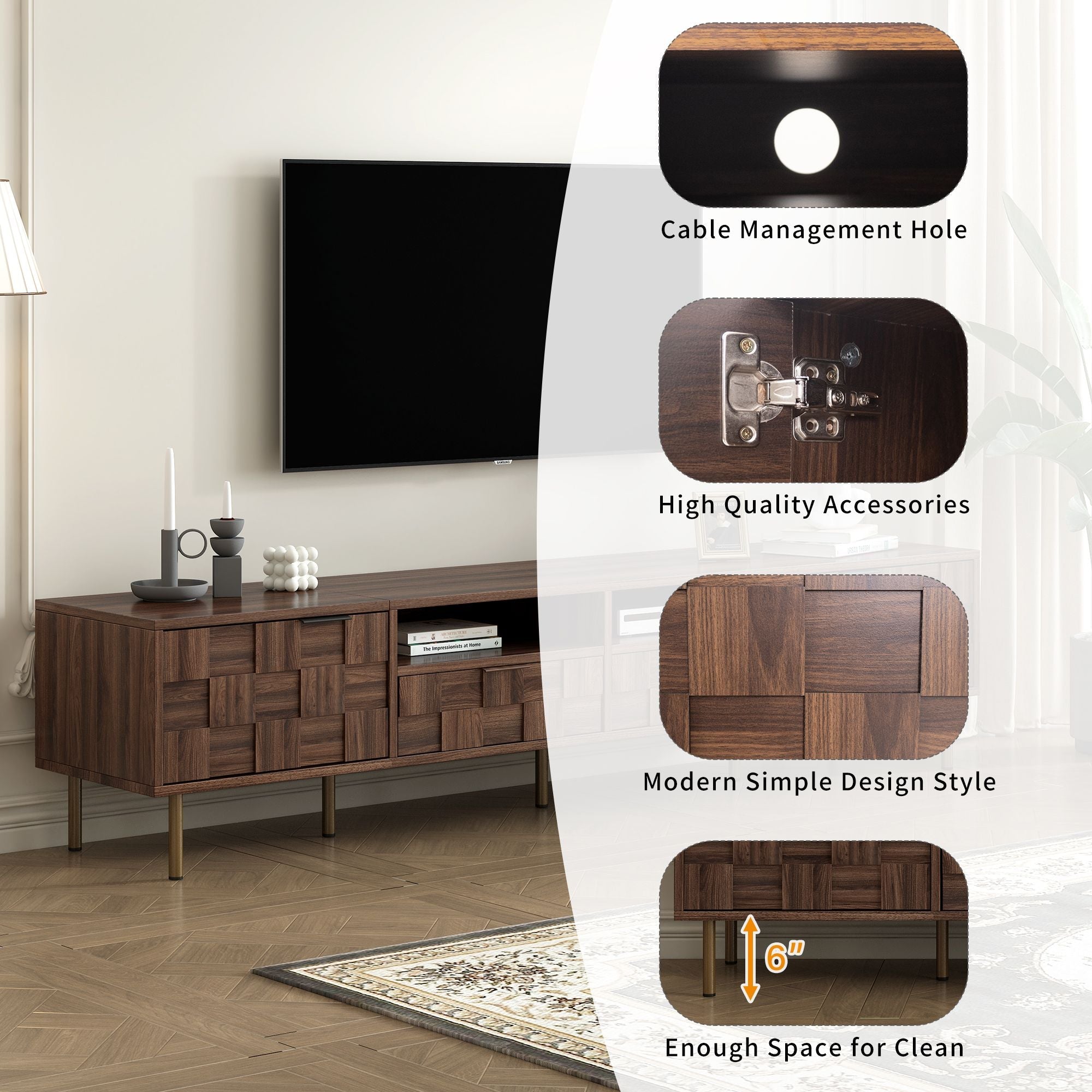 Mid Century TV Stand with 2 Drawers, Media Console Table for TVs up to 85'', Entertainment Center with Storage for Living room, Bedroom, Home Theatre - Cool Brand Designs