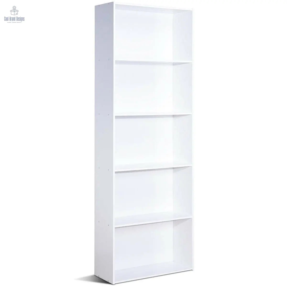 Modern 5 - Tier Bookcase Storage Shelf in White Wood Finish - Cool Brand Designs