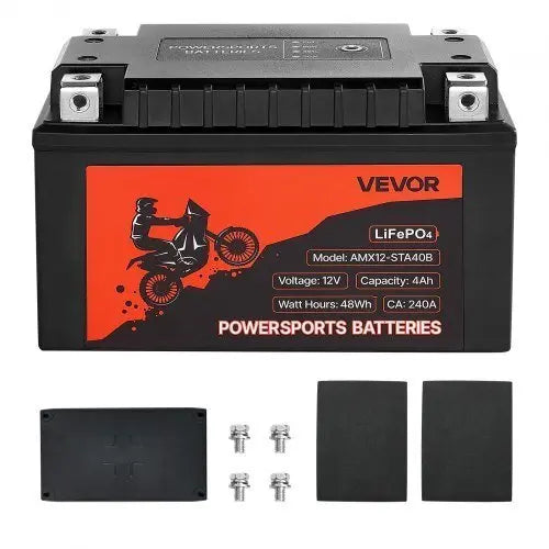 Motorcycle Battery, 12 Volt 4Ah, LiFePO4 Lithium Pre - Charged Powersports Battery, Maintenance Free & High Performance, Compatible with ATV, Motorcycle, Jet Skis, Scooter, UTV, and More - Cool Brand Designs