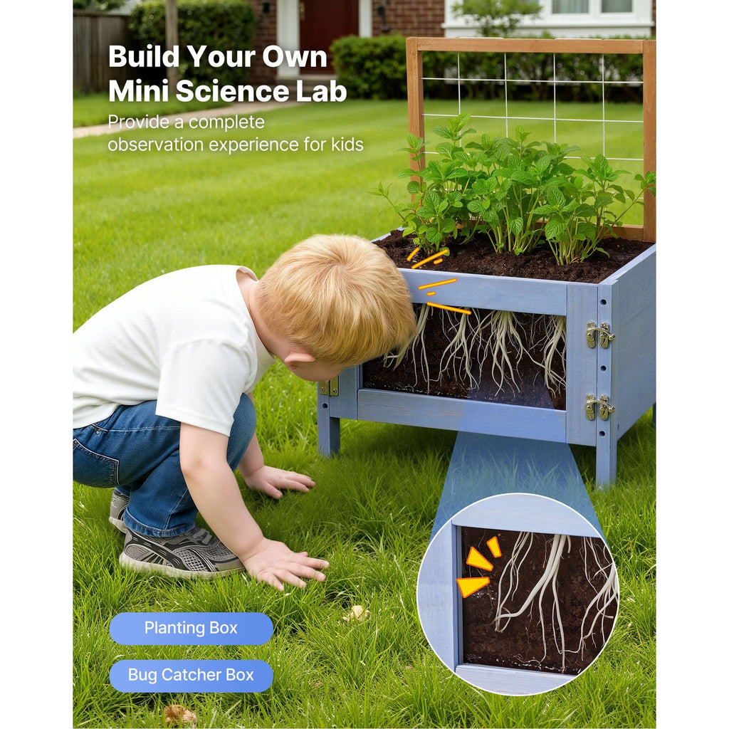 Mud Kitchen, Outdoor Mud Kitchen for Kids, Wood Outdoor Play Kitchens with Planting Box, Critter Catcher Container, Tank, Sink, Cookware Pots and Accessories, Wooden Play Kitchens for Lawn, Yard - Cool Brand Designs