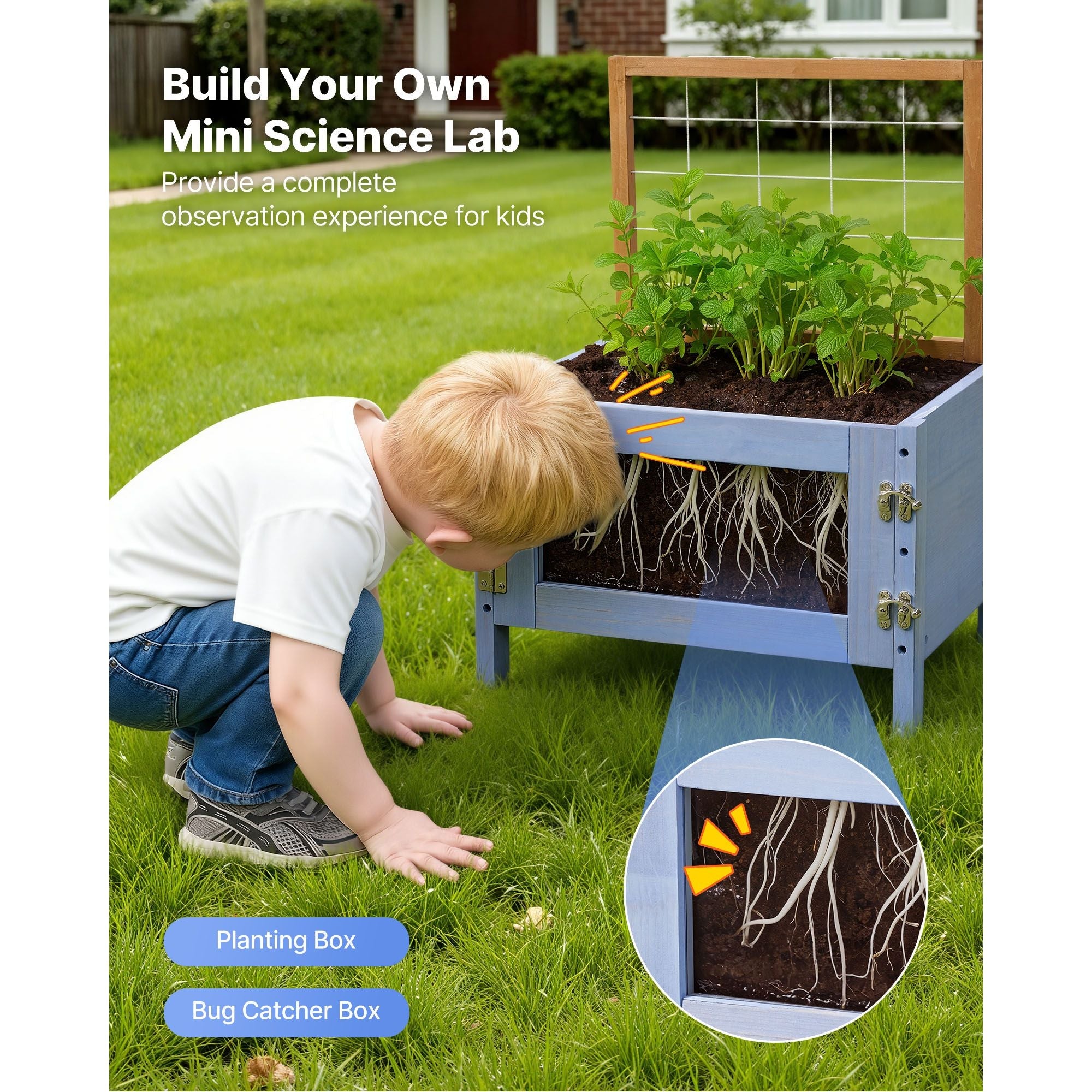 Mud Kitchen, Outdoor Mud Kitchen for Kids, Wood Outdoor Play Kitchens with Planting Box, Critter Catcher Container, Tank, Sink, Cookware Pots and Accessories, Wooden Play Kitchens for Lawn, Yard - Cool Brand Designs