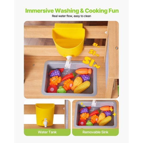 Mud Kitchen, Outdoor Mud Kitchen for Kids, Wood Outdoor Play Kitchens with Spoons, Sink, Tank, Sunshade Canopy, Shovels, Cookware Pots and Accessories, Wooden Play Kitchens for Home, Lawn - Cool Brand Designs