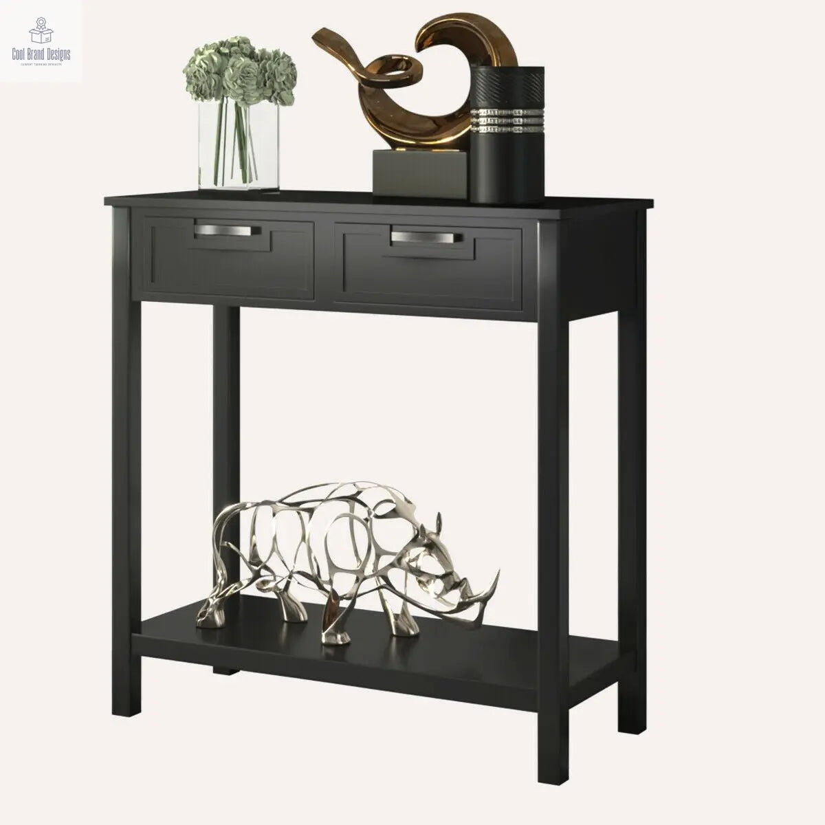 Narrow Console Table with Drawers and Open Storage Shelf - Black - Color: Black - Cool Brand Designs