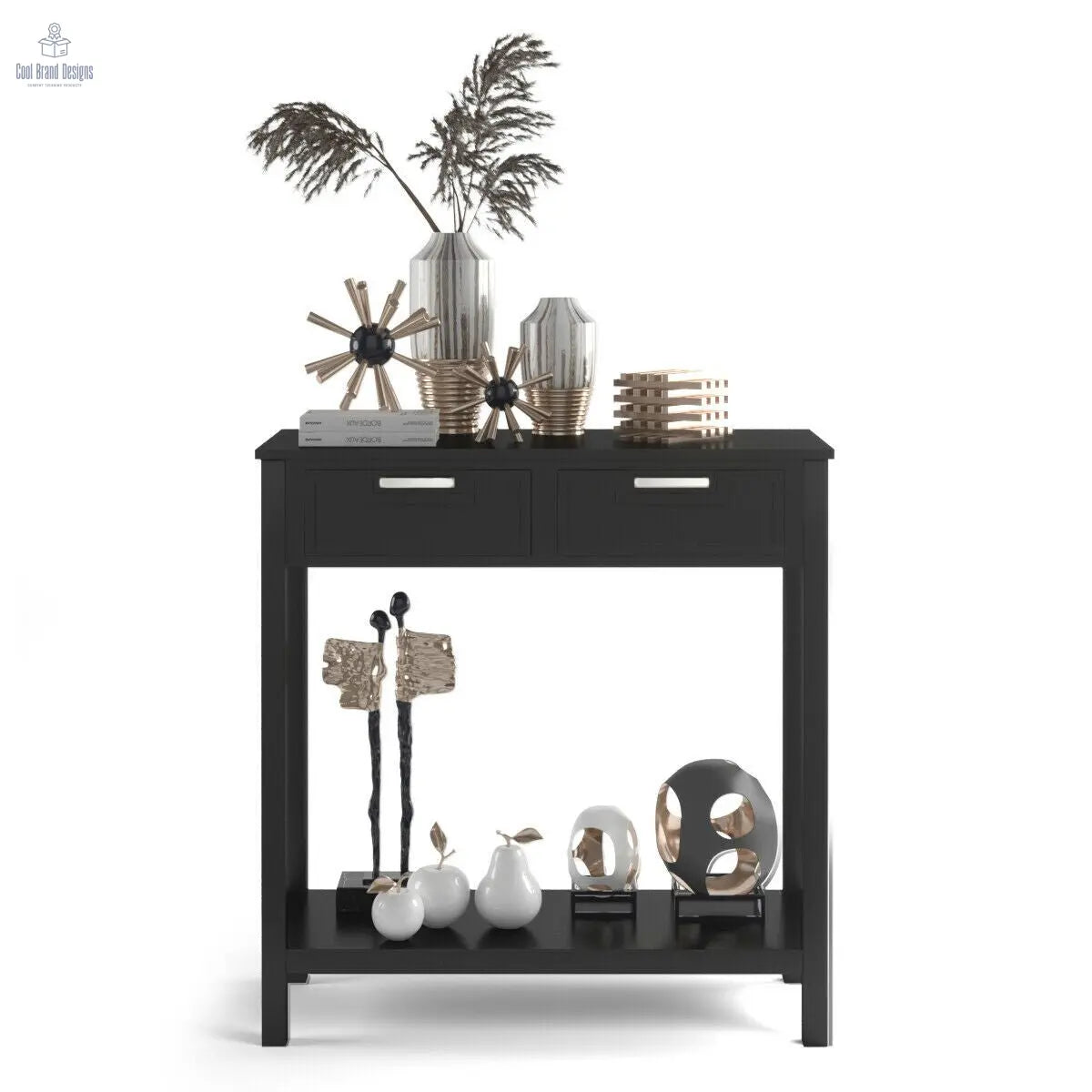 Narrow Console Table with Drawers and Open Storage Shelf - Black - Color: Black - Cool Brand Designs