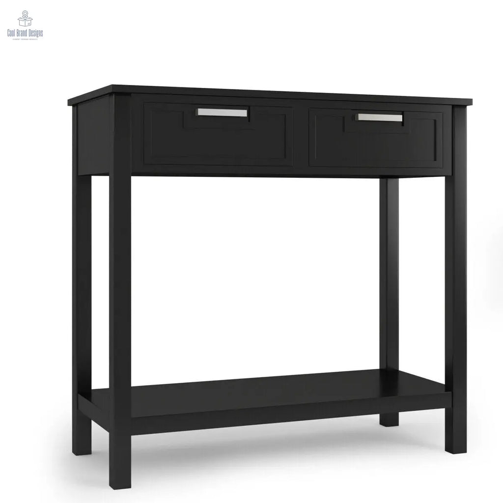 Narrow Console Table with Drawers and Open Storage Shelf - Black - Color: Black - Cool Brand Designs