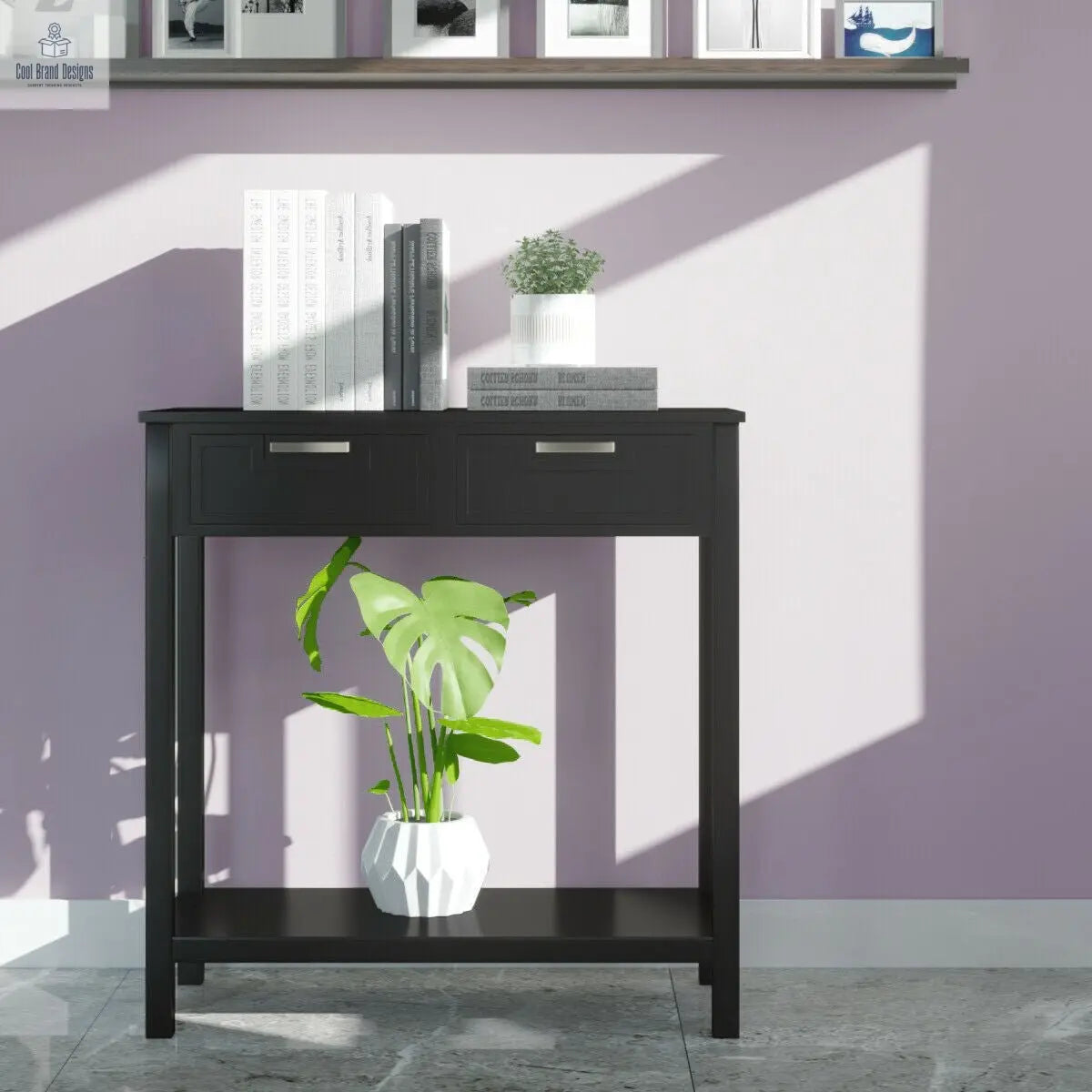 Narrow Console Table with Drawers and Open Storage Shelf - Black - Color: Black - Cool Brand Designs