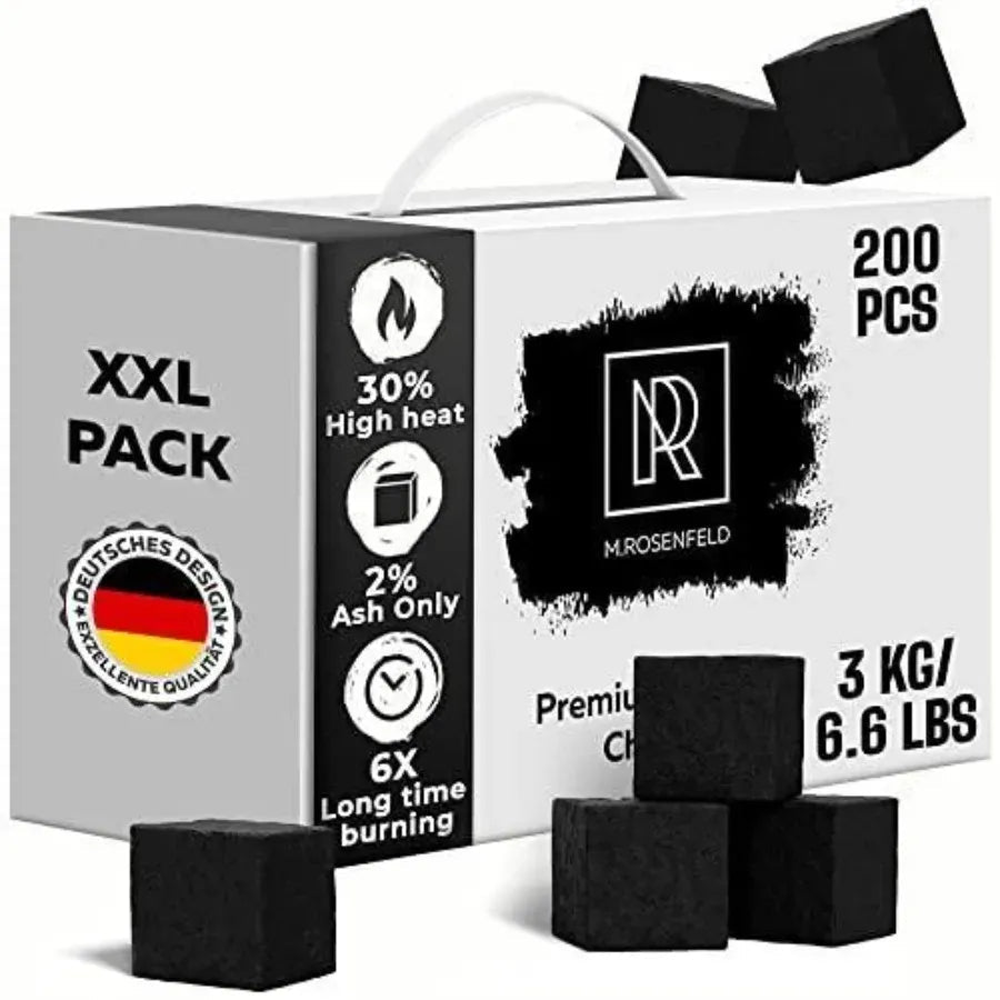 New! Hookah Coals Coconut Hookah Charcoal 200 Count 3 KG 6.6 lbs Value Pack Premium Quality 25mm (1x1x1 in) 100% Natural Coconut Coals for Hookah Cubes NOT Quick Light - Cool Brand Designs