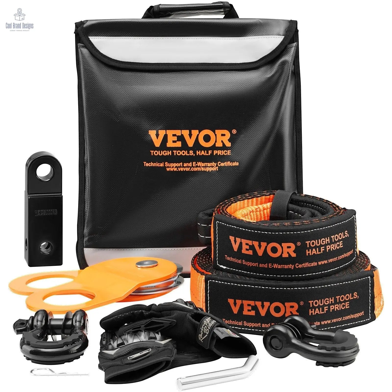 Off - Road Recovery Kit, 3" x 30', Heavy Duty Winch Recovery Kit with 30000 lbs Tow Straps, 44092 lbs D - Ring Shackles, Shackle Receiver, Snatch Block Pulley, Gloves, Storage Bag for ATV Jeep Truck - Cool Brand Designs