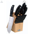 Oster Granger 14 Piece Stainless Steel Cutlery Set with Black Handles and Wooden Block OSTER