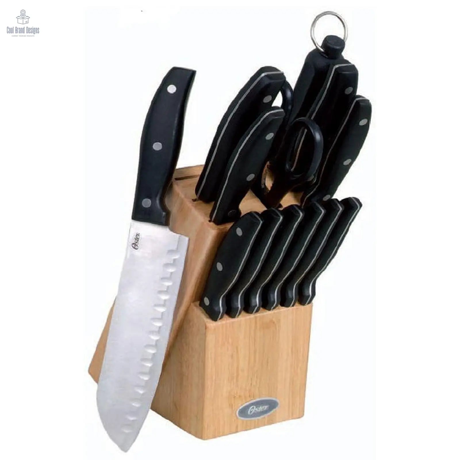 Oster Granger 14 Piece Stainless Steel Cutlery Set with Black Handles and Wooden Block OSTER