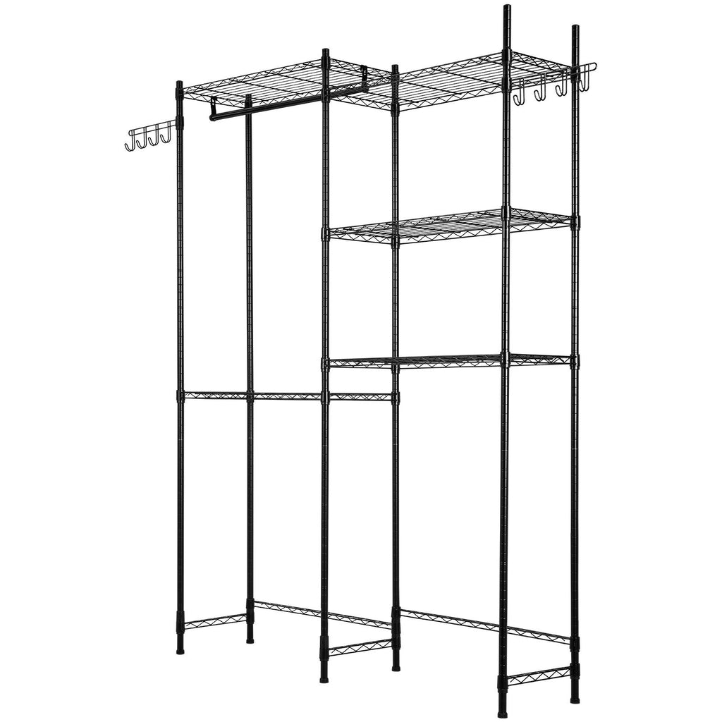 Over Washer and Dryer Storage Shelves, 5 Tiers Laundry Room Drying Rack with Hanger Rod and Hooks, Two Rows Adjustable Washer Shelves Space Saver, for Laundry Room Storage & Organization, Black - Cool Brand Designs