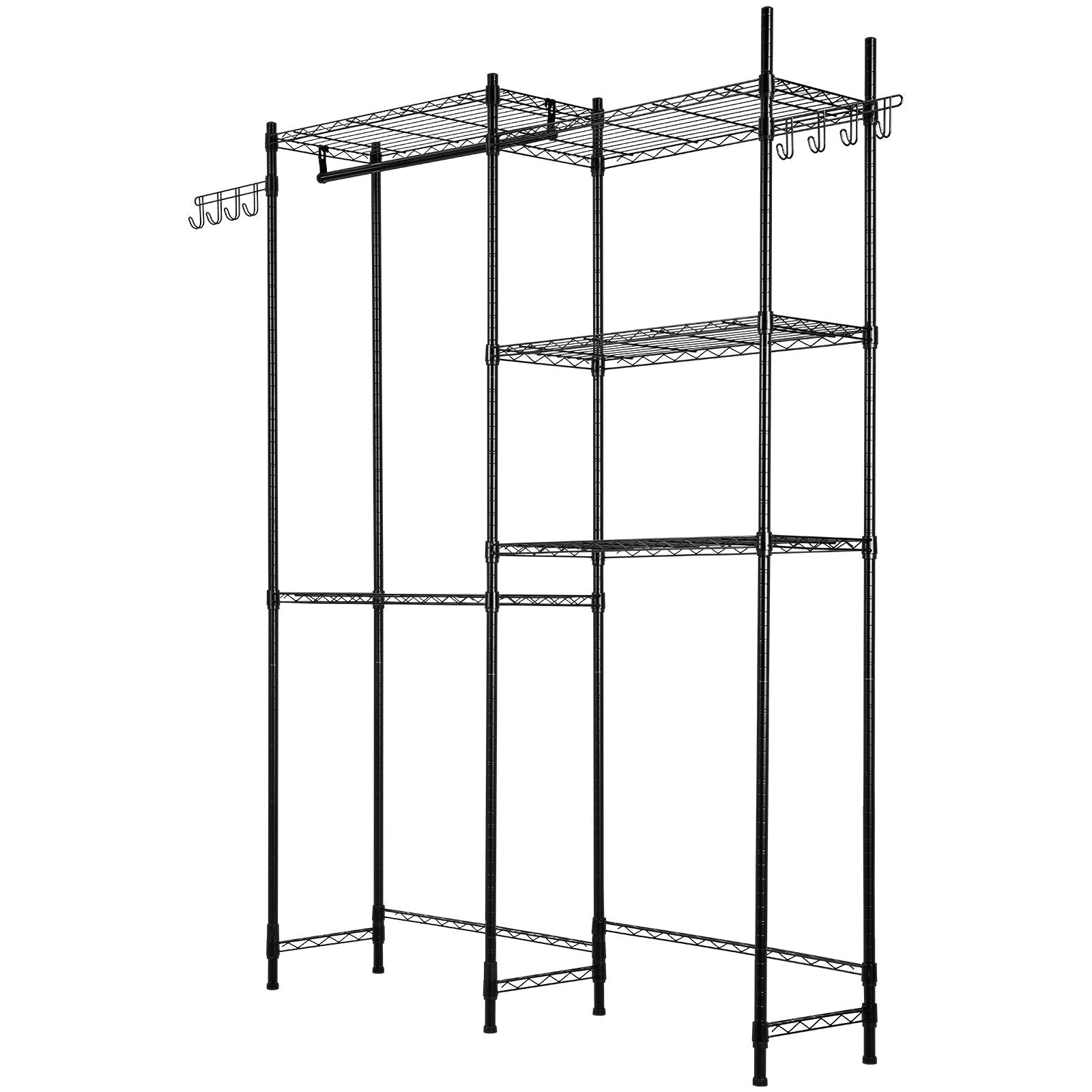 Over Washer and Dryer Storage Shelves, 5 Tiers Laundry Room Drying Rack with Hanger Rod and Hooks, Two Rows Adjustable Washer Shelves Space Saver, for Laundry Room Storage & Organization, Black - Cool Brand Designs