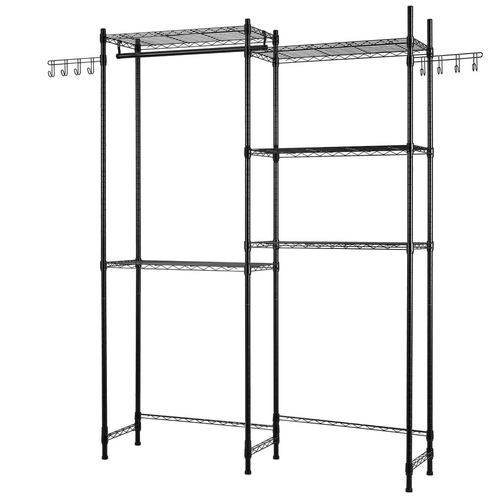 Over Washer and Dryer Storage Shelves, 5 Tiers Laundry Room Drying Rack with Hanger Rod and Hooks, Two Rows Adjustable Washer Shelves Space Saver, for Laundry Room Storage & Organization, Black - Cool Brand Designs
