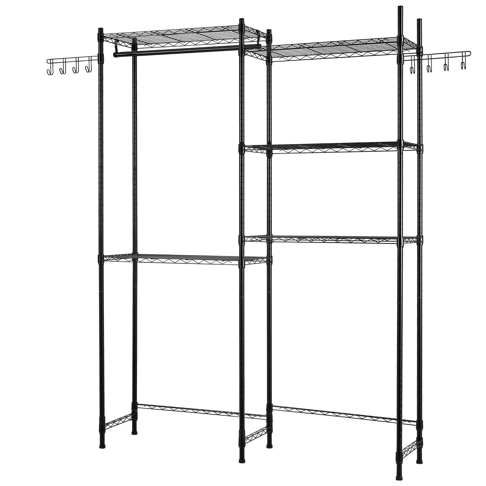 Over Washer and Dryer Storage Shelves, 5 Tiers Laundry Room Drying Rack with Hanger Rod and Hooks, Two Rows Adjustable Washer Shelves Space Saver, for Laundry Room Storage & Organization, Black - Cool Brand Designs