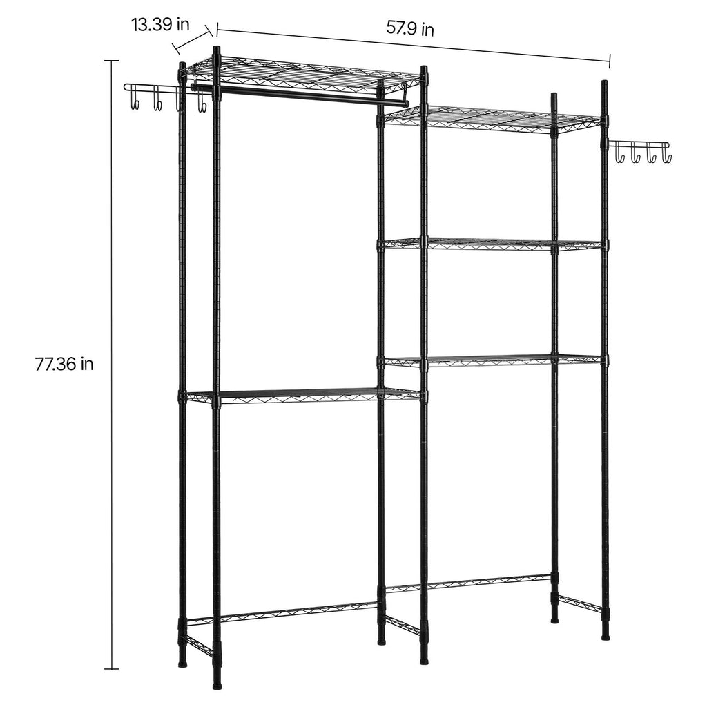 Over Washer and Dryer Storage Shelves, 5 Tiers Laundry Room Drying Rack with Hanger Rod and Hooks, Two Rows Adjustable Washer Shelves Space Saver, for Laundry Room Storage & Organization, Black - Cool Brand Designs
