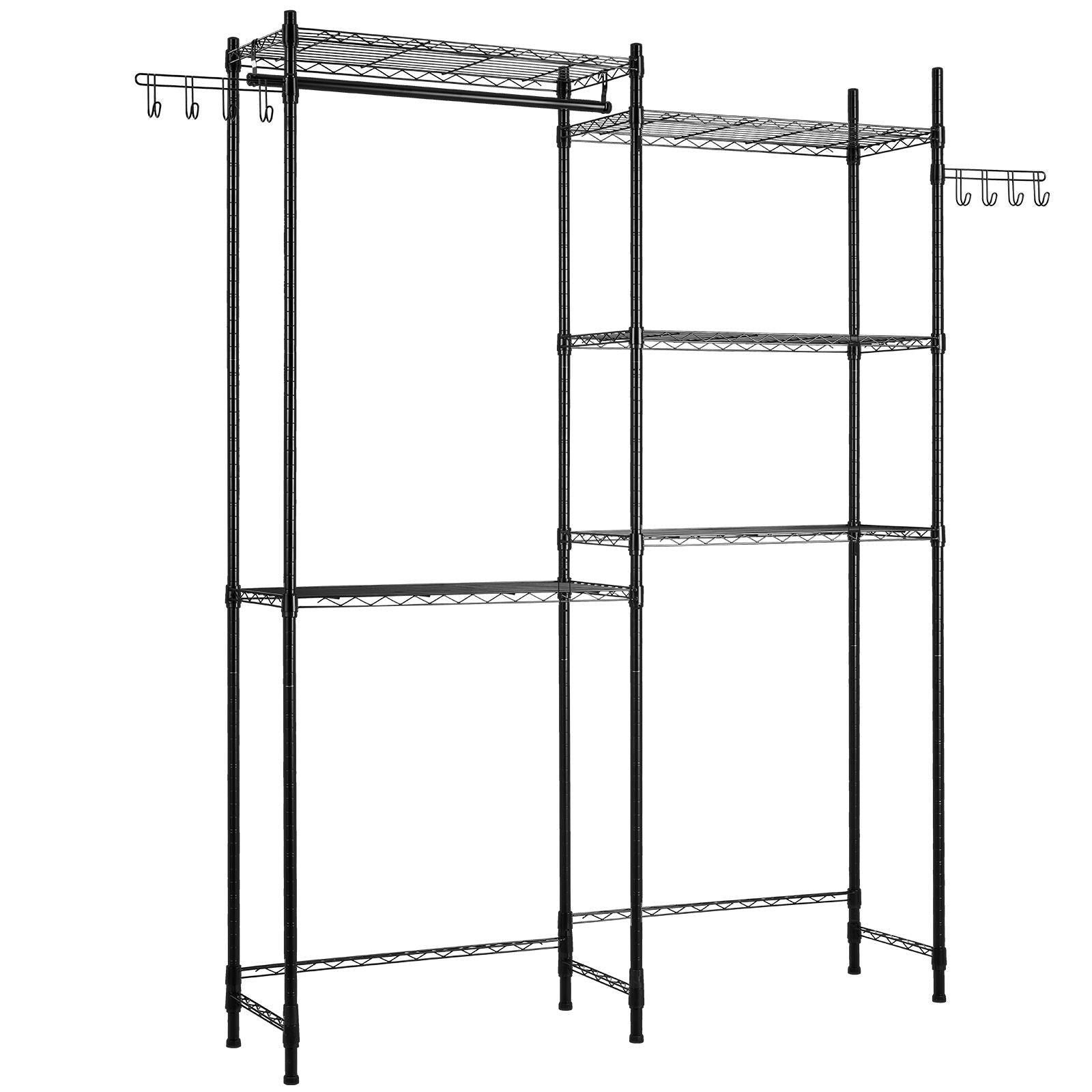 Over Washer and Dryer Storage Shelves, 5 Tiers Laundry Room Drying Rack with Hanger Rod and Hooks, Two Rows Adjustable Washer Shelves Space Saver, for Laundry Room Storage & Organization, Black - Cool Brand Designs