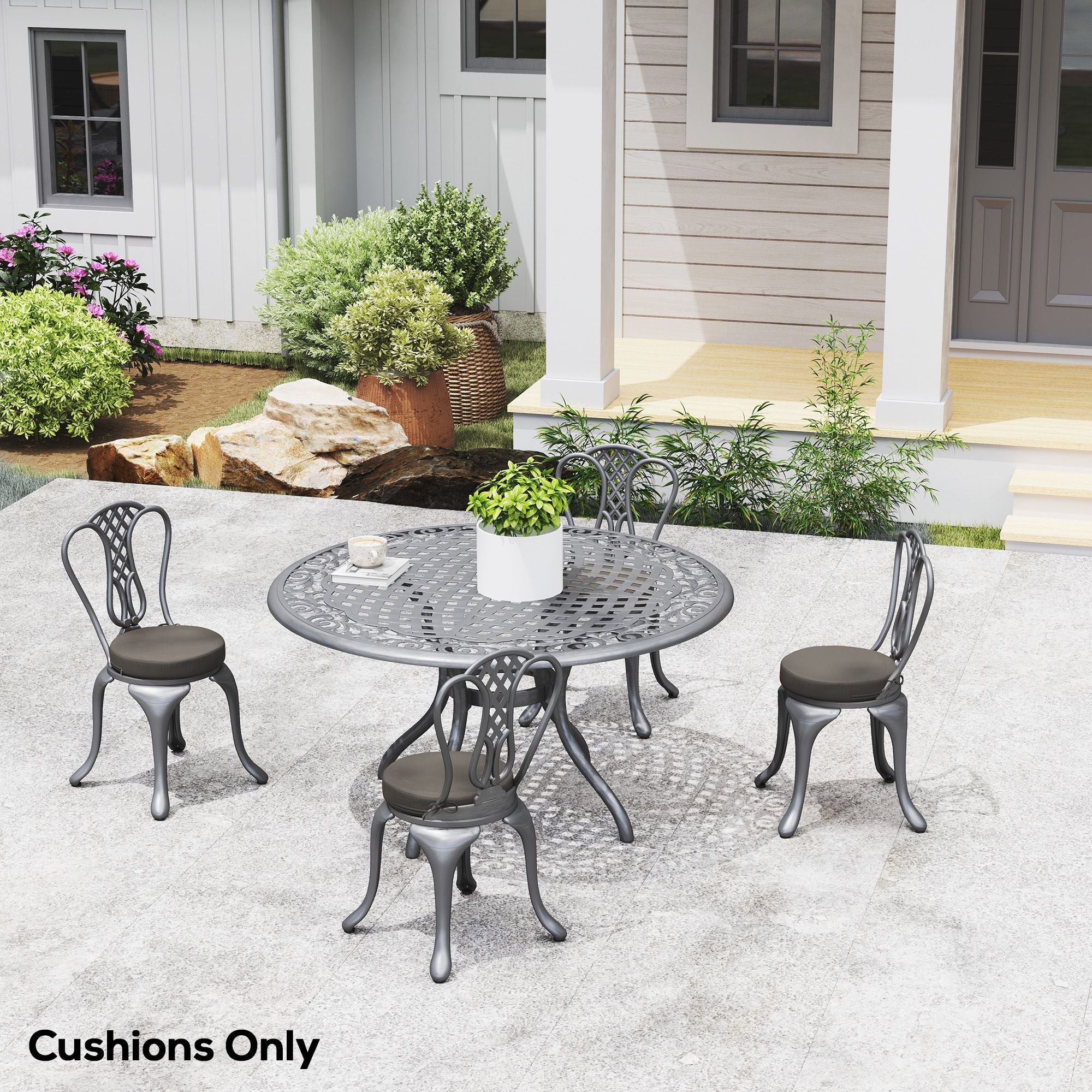 Patio Chair Cushions Set of 4 Round Seat Cushions for Dining Bistro Chairs Machine Washable, 15" x 15" x 3", Dark Gray - Cool Brand Designs