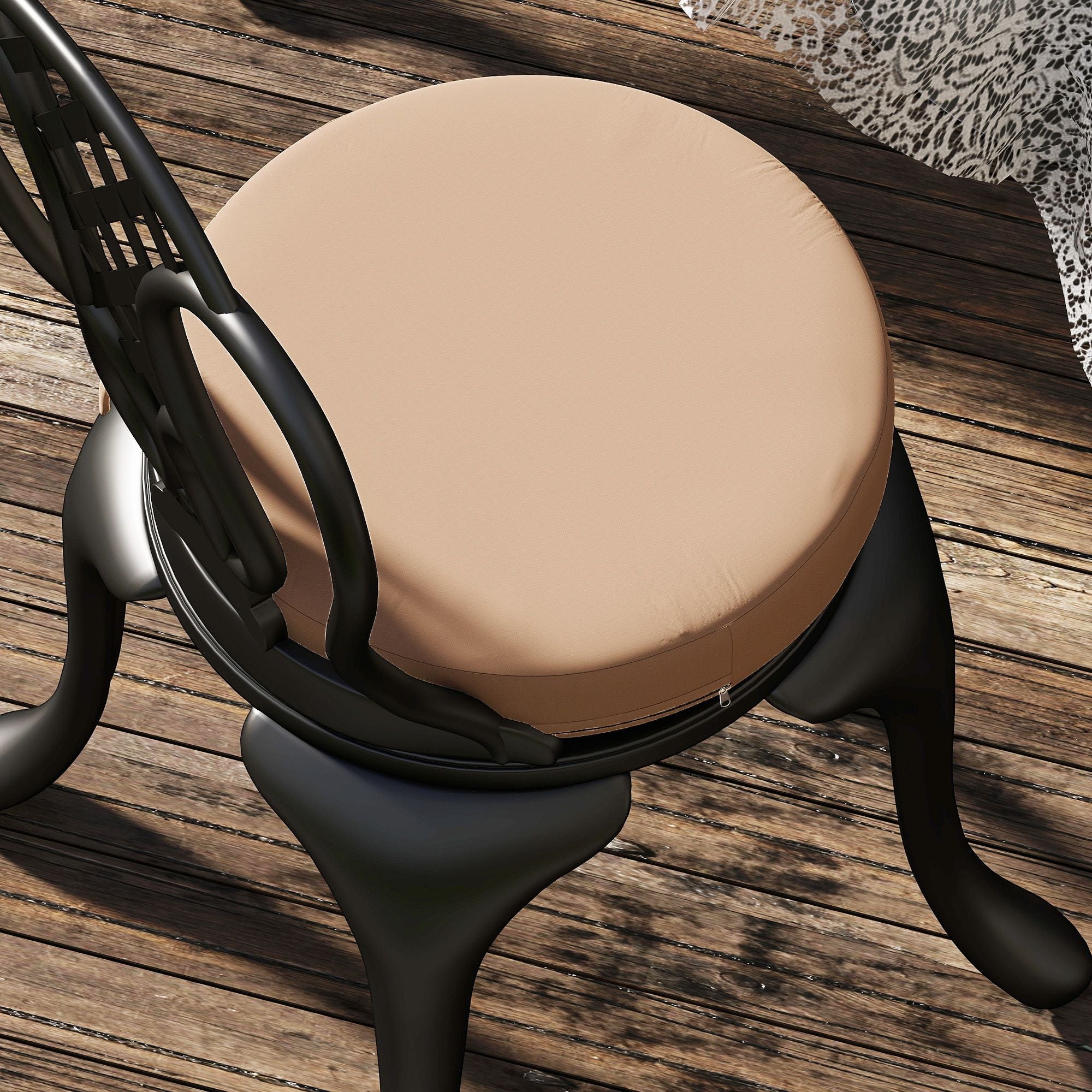 Patio Chair Cushions Set of 4 Round Seat Cushions for Dining Bistro Chairs Machine Washable, 15" x 15" x 3", Khaki - Cool Brand Designs
