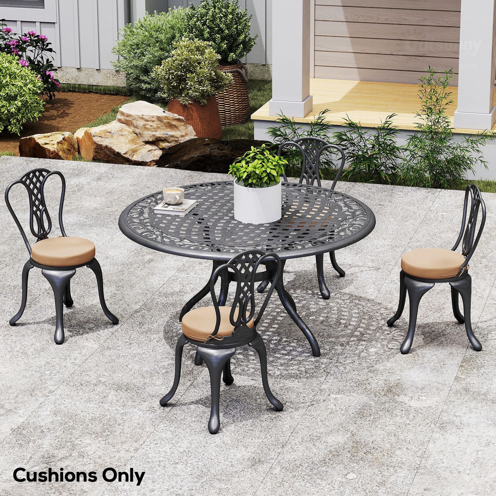 Patio Chair Cushions Set of 4 Round Seat Cushions for Dining Bistro Chairs Machine Washable, 15" x 15" x 3", Khaki - Cool Brand Designs