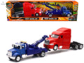 Peterbilt Model 335 Tow Truck Blue and Peterbilt Model 387 Cab Red Set of 2 Pieces 1/43 by New Ray New Ray
