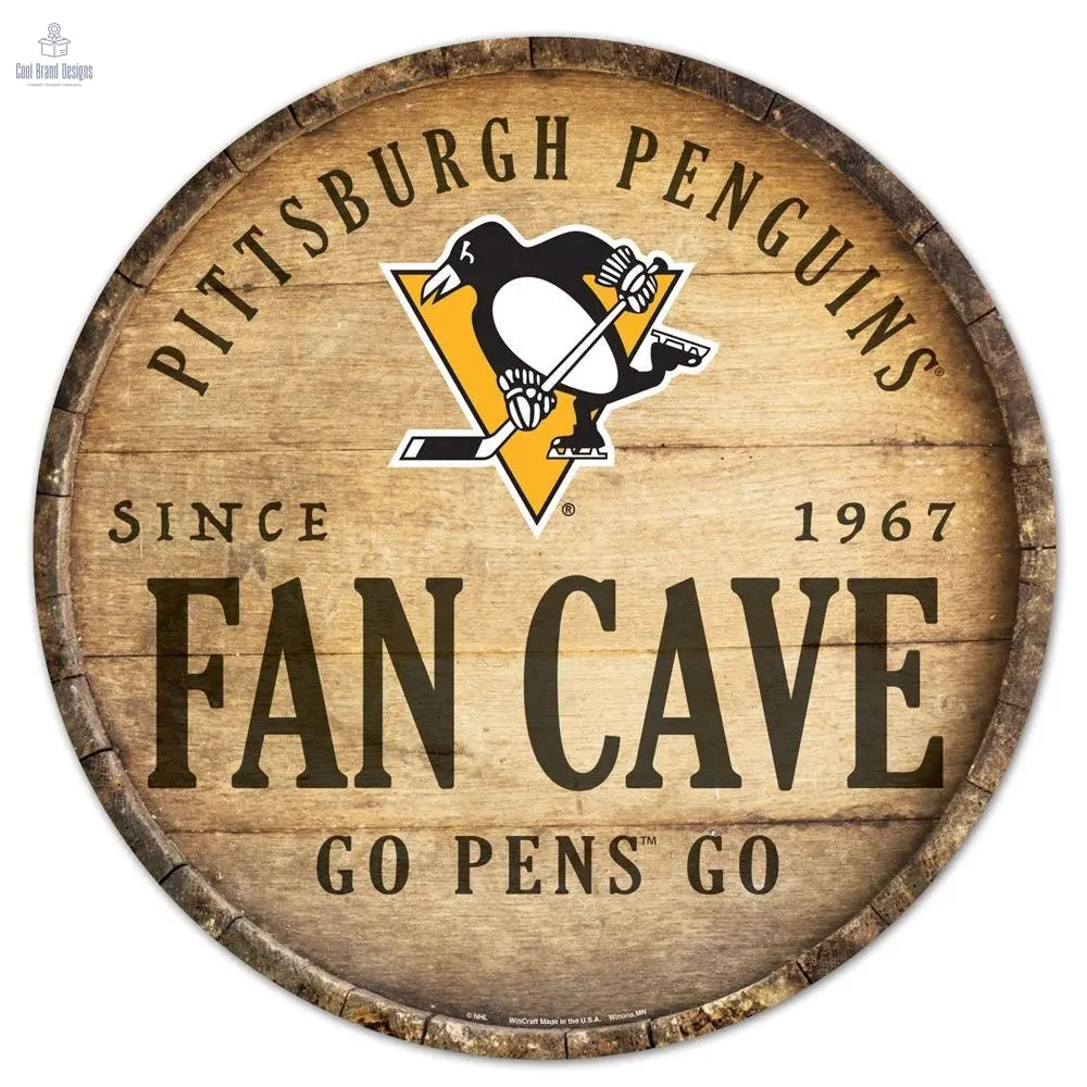 Pittsburgh Penguins Sign Wood 14 Inch Round Barrel Top Design - Special Order Wincraft