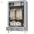 Portable Clothes Closet Rolling Door Wardrobe with Hanging Rack Non-Woven Fabric Storage Organizer with Three Drawer Boxes No-Tool Assembly - 67in*35.4in*17.7in(Gray) - Cool Brand Designs