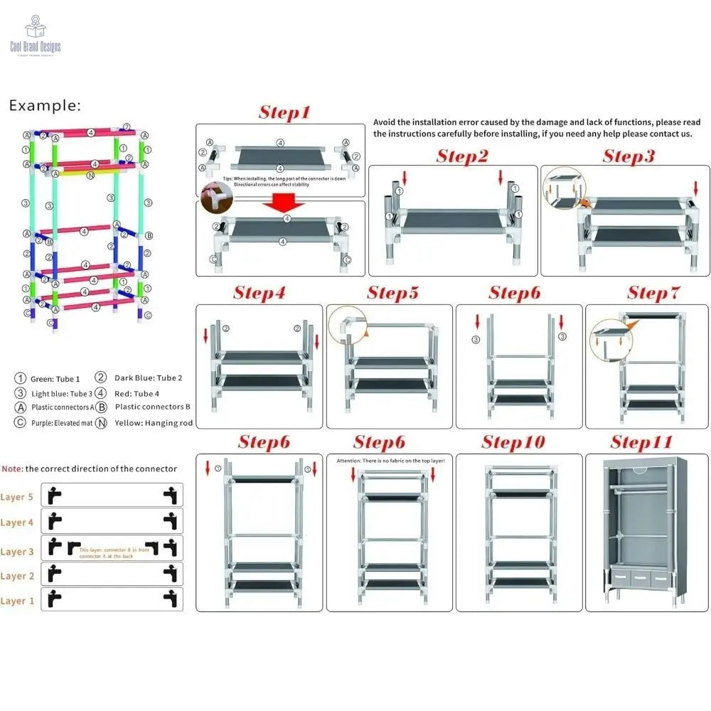 Portable Clothes Closet Rolling Door Wardrobe with Hanging Rack Non-Woven Fabric Storage Organizer with Three Drawer Boxes No-Tool Assembly - 67in*35.4in*17.7in(Gray) - Cool Brand Designs