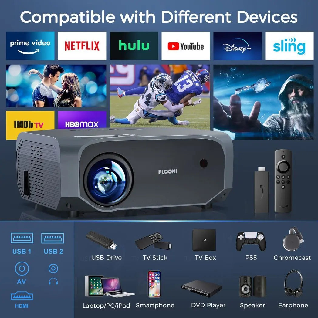 Projector with 5G WiFi and Bluetooth, 10000L Native 1080P Portable Outdoor Video Projector 4K Supported, Home Theater Movie Projector with Screen for Phone/PC/TV Stick/PS5(FBA???,?????) - Cool Brand Designs
