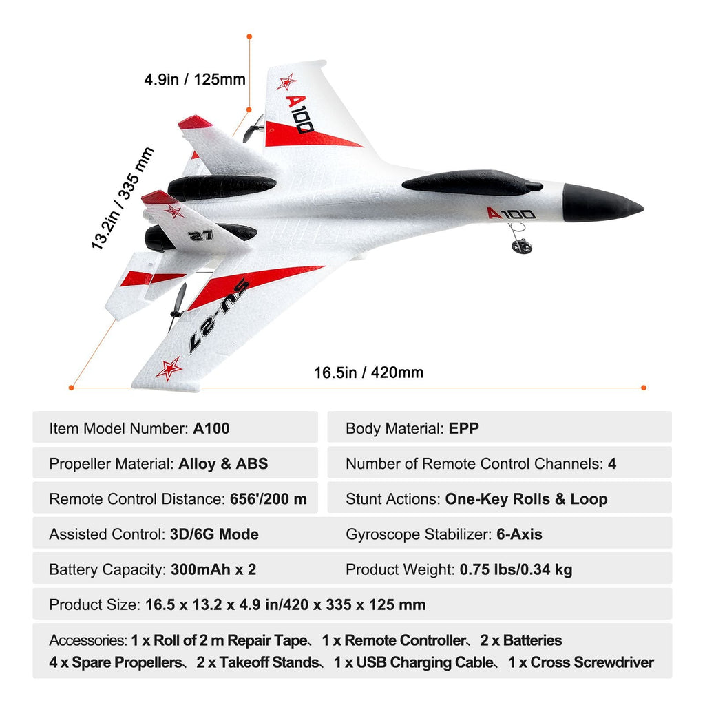 RC Plane, 2.4GHZ 4 Channel Remote Control Airplane with 6-Axis Gyro Stabilizer, Ready to Fly Fighter Aircraft Plane Toy with 2 Batteries, Easy to Fly RC Glider for Adults Kids Beginners Boys - Cool Brand Designs